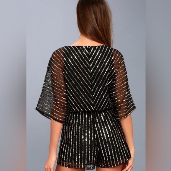 Mango Womens Sequin Romper SZ S Beaded Black Semi Sheer - Picture 2 of 14